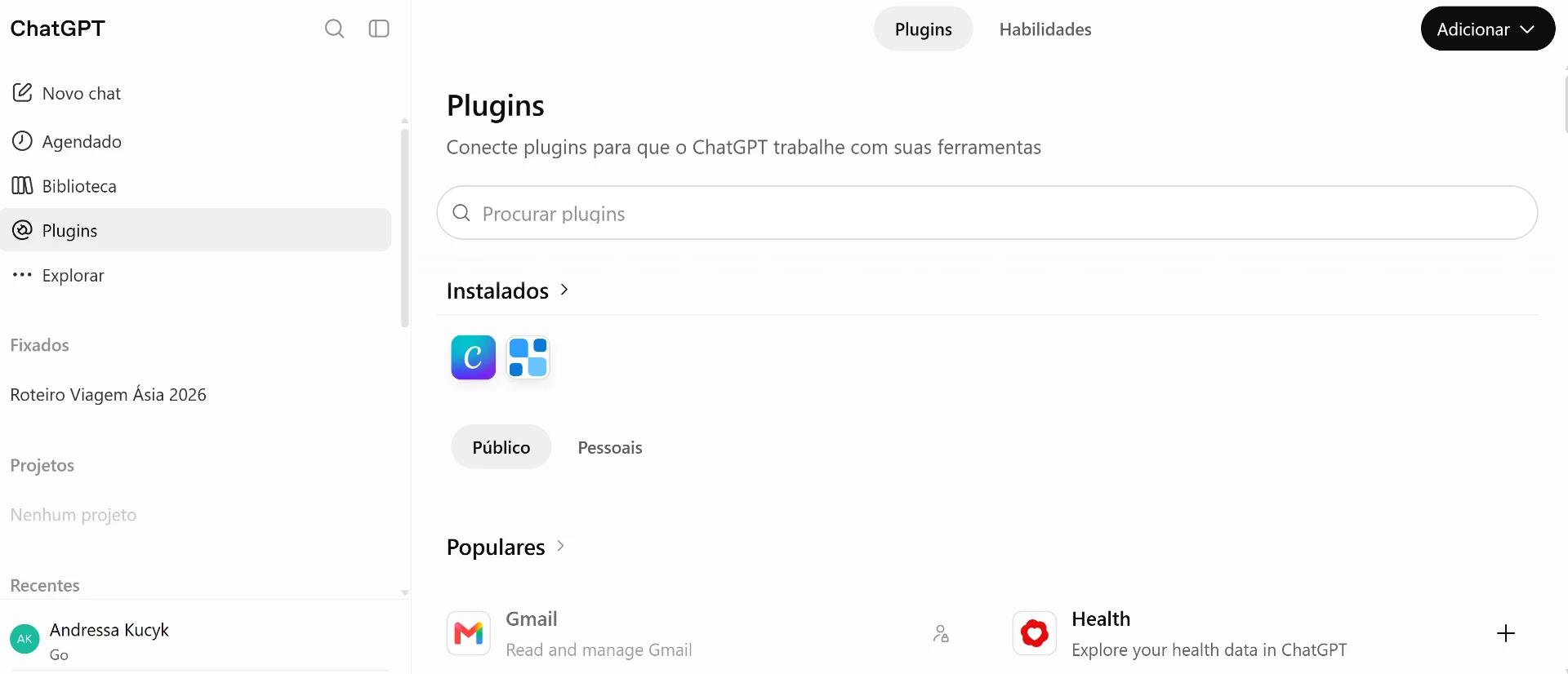 No menu lateral, abra “Plugins” e clique em “Adicionar”