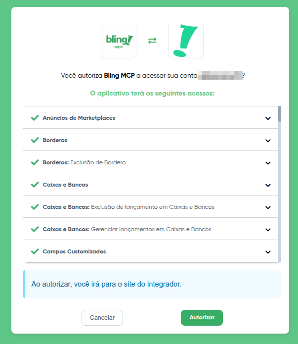 Entre na sua conta Bling e autorize o app